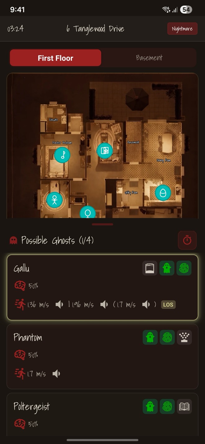 PhasmoSync contract mode showing per-room ghost probability